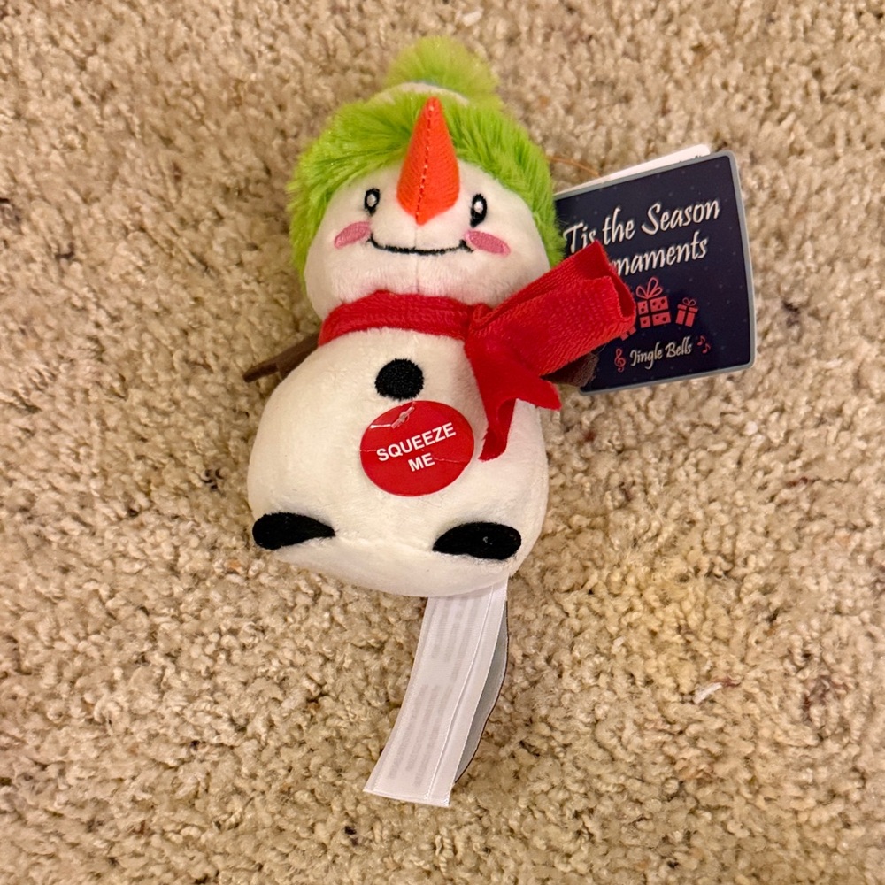 Festive Snowman Plush Ornament with Red Scarf